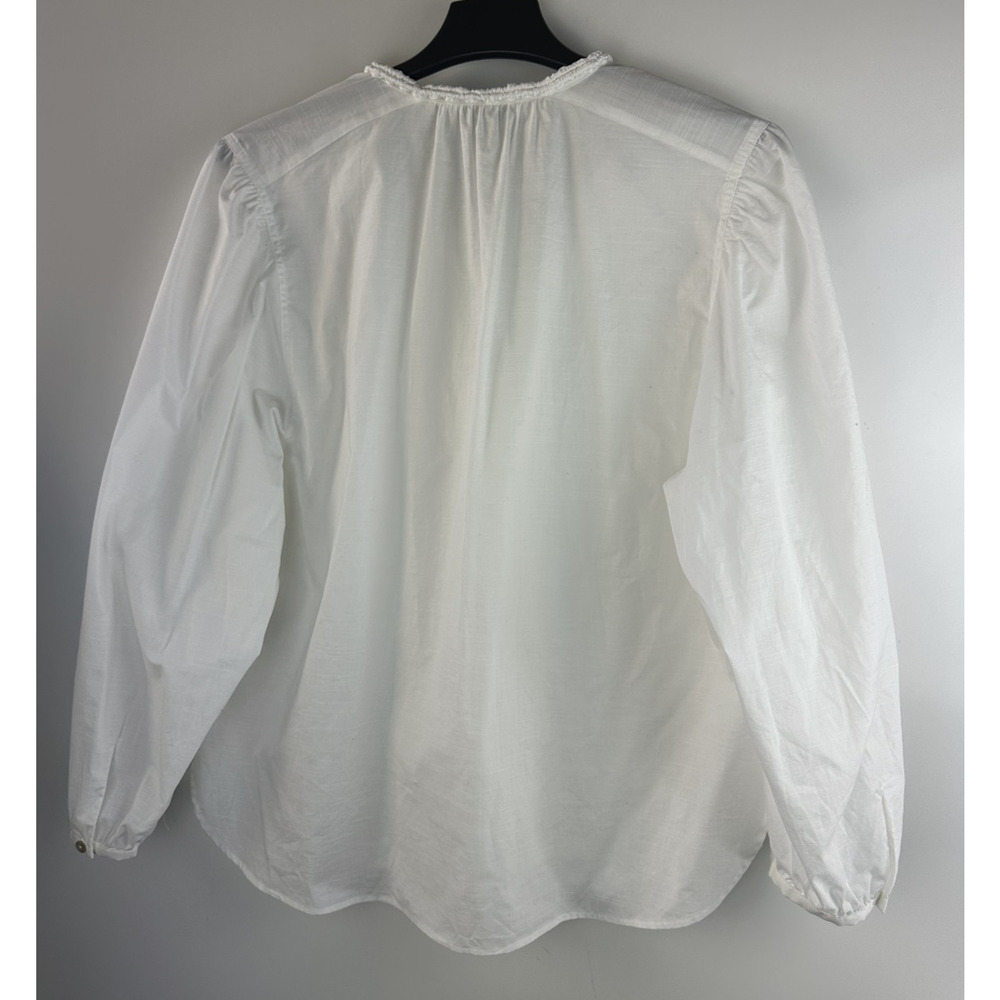 Vince Women's Braid Trim Band Collar Blouse White Button up Top Deep V-Neck XL - Picture 10 of 16